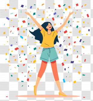 Woman Celebrating - Illustration Of A Woman Celebrating With Confetti Transparent PNG