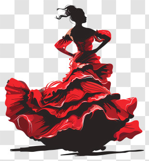 Flamenco Dancing - Silhouette Of A Dancer In Red Dress Transparent PNG