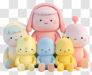 Sitting People Cartoon - Colorful Plush Toys Transparent PNG