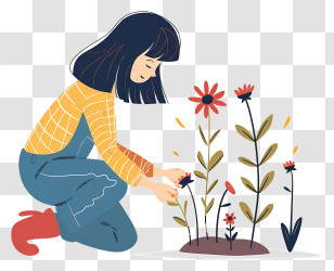 Plant A Flower Day - Girl Gardening With Flowers Transparent PNG