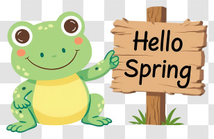 Frog Hello Spring - Green Frog Welcoming Spring Transparent PNG