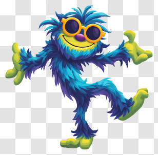 Playful Furry Monster - Groovy Blue Furry Monster Transparent PNG