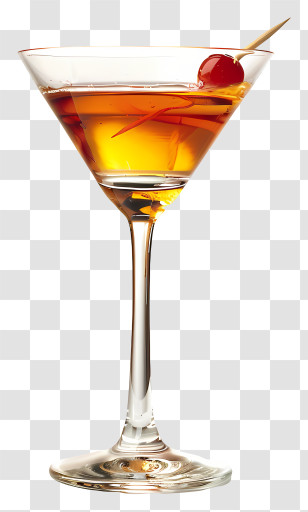 Cocktail Day - Cocktail Glass With Amber Drink And Cherry Garnish Transparent PNG