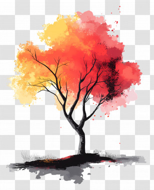 Tree Landscape - Colorful Autumn Tree In Watercolor Style Transparent PNG