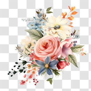 Wedding Floral Invitation Design - Elegant Colorful Flower Bouquet Illustration Transparent PNG