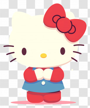 Cute Hello Kitty - Cartoon Cat With A Red Bow And Outfit Transparent PNG