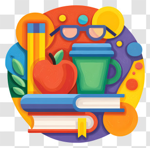 Education Icon - Educational Items With Books And Apple Transparent PNG