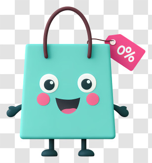 Cartoon Shopping Bag - Cute Turquoise Shopping Bag With Discount Tag Transparent PNG