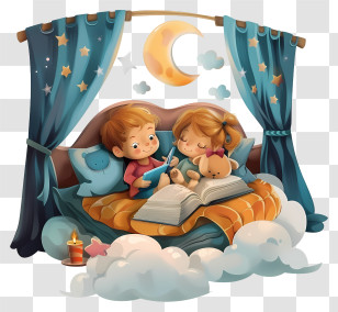 Childrens Bedtime Stories - Children Reading Book In Bed Transparent PNG