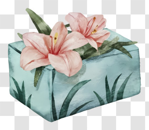 Small Box - Blue Box With Pink Flowers Transparent PNG