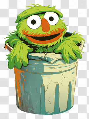 Oscar The Grouch - Green Cartoon Character In Trash Can Illustration Transparent PNG