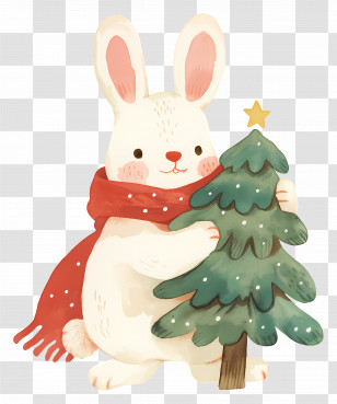Christmas Rabbit - White Rabbit Holding A Decorated Christmas Tree Transparent PNG