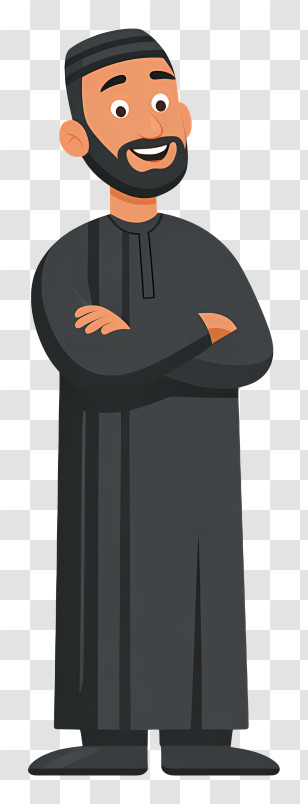 Indian Muslim Man - Cartoon Man In Black Traditional Attire Transparent PNG