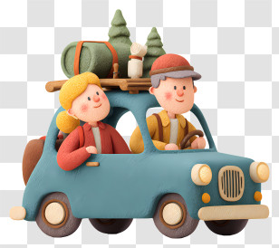 Couple Going For Camping - Cute Car With Travelers On A Road Trip Transparent PNG