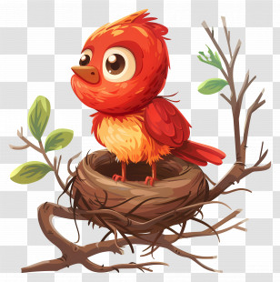 Red Bird - Red Bird In Nest On Tree Branch Transparent PNG