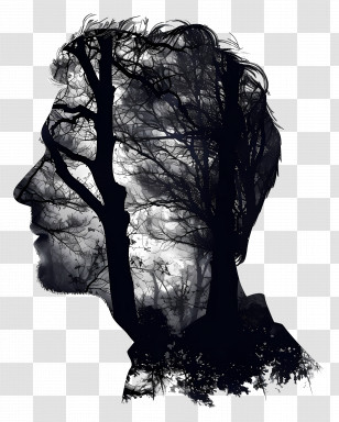 Head Silhouette - Double Exposure Silhouette With Trees Transparent PNG