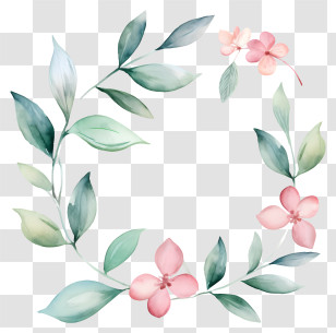 Wreath - Wreath With Pink Flowers And Green Leaves Transparent PNG
