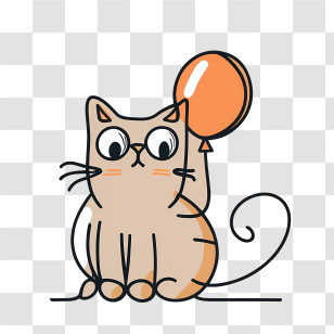 Hand Drawn Cat - Cute Cat With Orange Balloon Transparent PNG