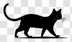 Cat Walking - Black Silhouette Of A Walking Cat Transparent PNG