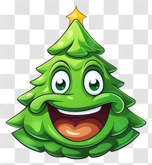 Green Christmas Tree - Smiling Christmas Tree Cartoon Illustration Transparent PNG