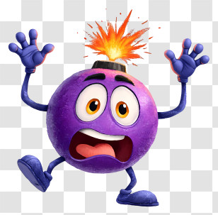 Cartoon Bomb - Panicking Purple Bomb Transparent PNG