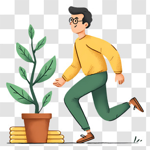 Income Growth Investment - Running Man With Plant Illustration Transparent PNG