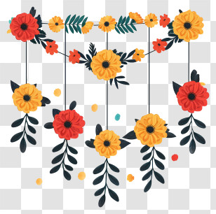 Marigold Toran - Floral Garland With Yellow And Red Blooms Transparent PNG