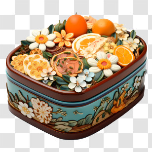 Bento Box - Decorative Bento Box With Floral Food Designs Transparent PNG