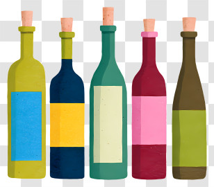 Colorful Spirits - Five Colorful Wine Bottles Transparent PNG