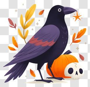 Halloween Raven Pumpkin - Crow With Pumpkin Halloween Art Transparent PNG