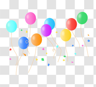 Balloons - Colorful Floating Party Balloons With Confetti Transparent PNG