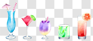 Watercolor Paintings - Assorted Colorful Cocktail Glasses Illustration Transparent PNG