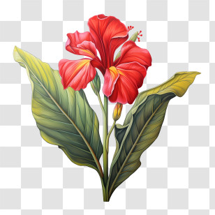 Canna Indica - Vivid Red Canna Flower Botanical Art Transparent PNG