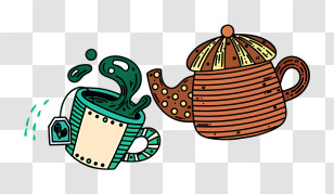 Food - Teapot Pouring Tea Into Cup Transparent PNG