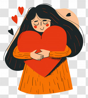 Woman With Heart - Woman Hugging A Big Red Heart Transparent PNG