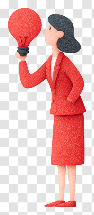 Businesswoman Looking For Idea - Woman With Red Light Bulb Illustration Transparent PNG