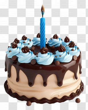 3d Birthday Cake - Chocolate And Blue Birthday Cake With Candle Transparent PNG