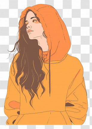 Woman In Hoodie - Woman In Orange Hoodie Transparent PNG