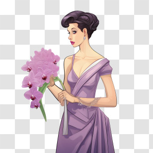 Purple Dress
 - Elegant Woman Holding Flowers Transparent PNG
