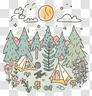 Summer Camp - Cute Doodle Camping Scene Transparent PNG