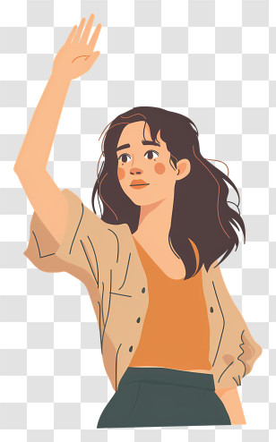 Woman Raising Hand - Illustration Of A Woman Waving Greeting Transparent PNG