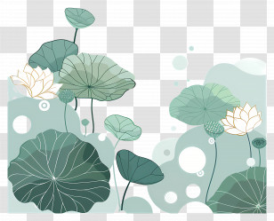 Lotus Leaves - Artistic Lotus Leaves And Flowers Illustration Transparent PNG
