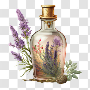 Vintage Lavender
 - Essential Oil Bottle With Herbal Design Transparent PNG