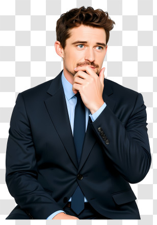 Tired Businessman - Thoughtful Man In Navy Suit Transparent PNG