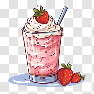 Strawberry Milkshake - Delicious Strawberry Milkshake With Cream Transparent PNG