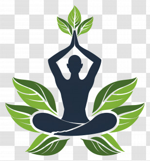 Yoga Symbol - Meditative Yoga Pose With Green Leaves Transparent PNG