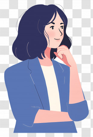 Japanese Woman - Thinking Woman Cartoon Art Transparent PNG