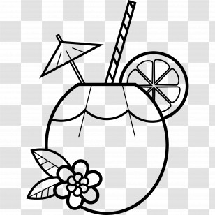 Coconut Drink - Tropical Coconut Drink Coloring Page Transparent PNG
