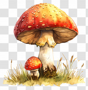 Red Mushrooms - Red Spotted Wild Mushroom Illustration Transparent PNG