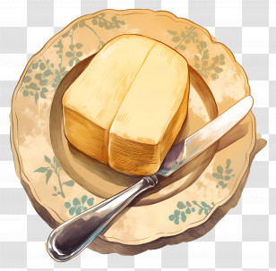 Butter - Butter Block On Floral Plate Transparent PNG